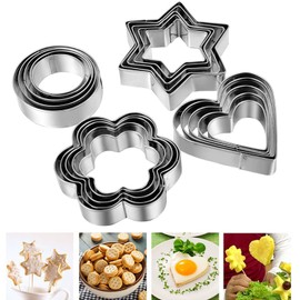 Heatunk 12-Piece Stainless Steel Mini Cookie Cutter Set - Flower, Heart, Round, Star Shapes - Small and Versatile Baking Tool