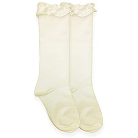 Jefferies Socks Little Girls Ruffle Knee High Socks, Ivory, Medium