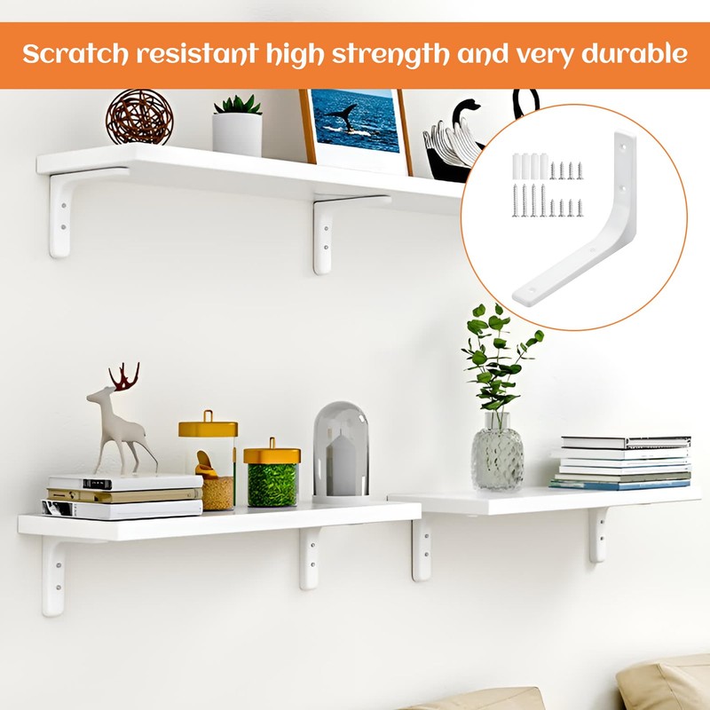 Shelf Brackets,6Pcs Shelf Bracket,Brackets for Shelves,100mm*100mm White Shelf Brackets,L Bracket