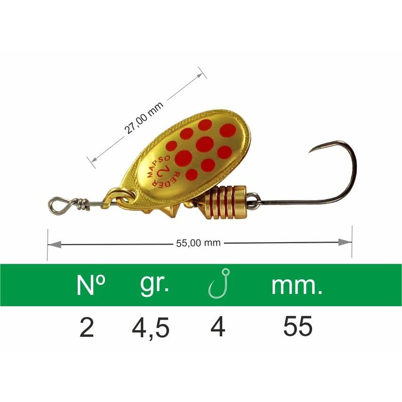 MAPSO - 5 Fishing Spinners REDER-2 OR 4.50 gms. Fish
