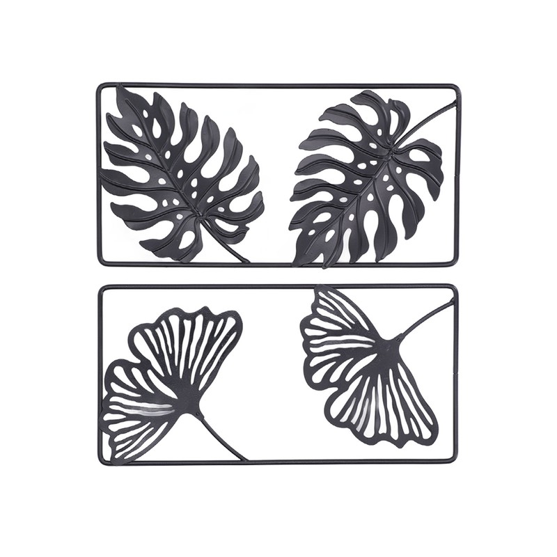 2pcs Leaf Statue Black Style Embossed Design Metal Material Decorative