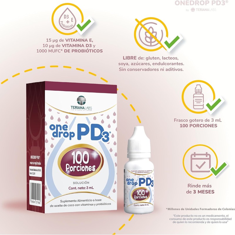 ONEDROP PD3 Probióticos y Vitamina D3 Frasco de 3 mL