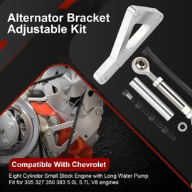 Adjustable Alternator Bracket Kit Compatible with Chevy SBC 305 327 350 383 5.0L 5.7L V8 1962-2002 with Long Water Pump V-Belt System–Aluminum Alternator Mounting Bracket for Small Block Chevy