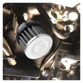 DUSCOKE 1" Car Air Intake Filter, 25mm Auto Crankcase Cold Air Filter Cleaner with Adjustable Clamp, Universal Vent Valve Cover Breather for Car, Motorcycle (Silver)