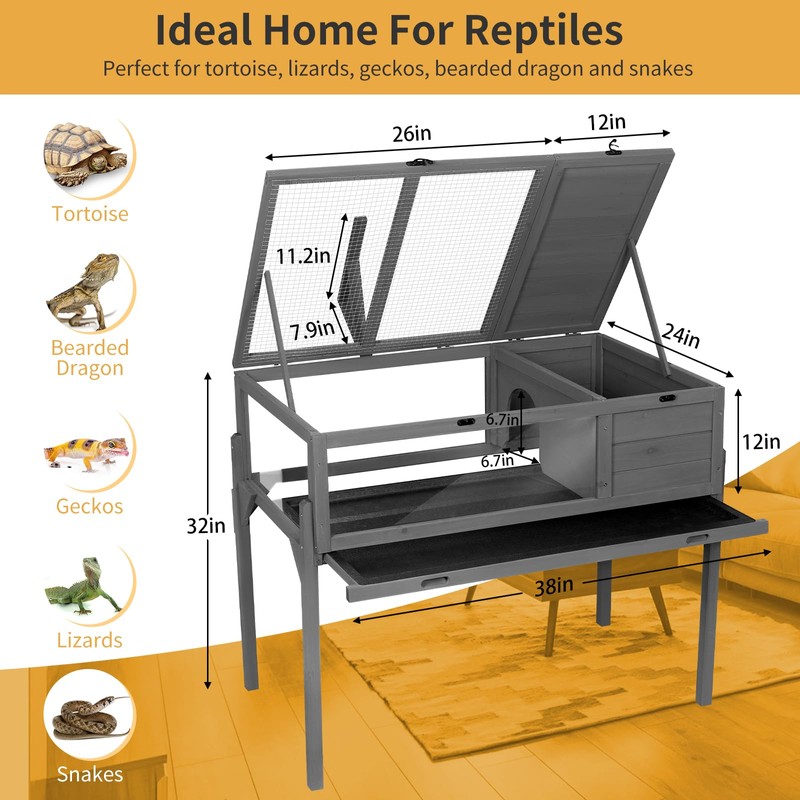 GEGURI Tortoise Habitat Indoor & Outdoor, Wooden Tortoise House with