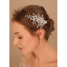 Denifery Peine de cristal azul para novia de boda con cristales plateados, accesorios para el pelo de novia con diamantes de imitación para mujeres y niñas (blanco)