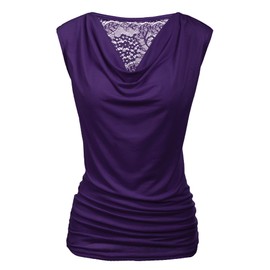 Zeagoo Womens Ruched Cowl Neck Tank Top Shirt Stretch Blouse with Side Shirring, Purple, Large, Sleeveless
