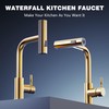 GIMILI Brushed Gold Kitchen Faucet with Pull Down Sprayer, Waterfall