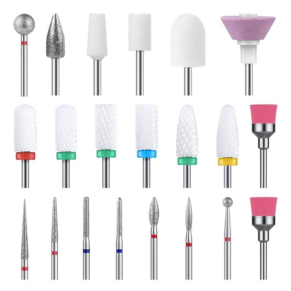 Mivanta 21PCS Nail Drill Bits Set, 3/32'' Ceramic & Carbide
