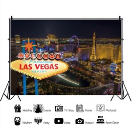 YongFoto 3x2.5m Las Vegas Backdrop Welcome to Fabulous Las Vegas Casino Nevada Billboard Sign City Night Vision Photography Background Film Themes Party Decor Photo Props Vinyl