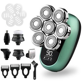 7D Head Shavers for Bald Men - Toncoke Detachable Electric Razor Grooming Kit with Nose Hair Trimmer, IPX6 Waterproof Wet Dry Use LED Display USB-C Rechargeable 6-in-1 Rotary Shaver for Smooth Shaving