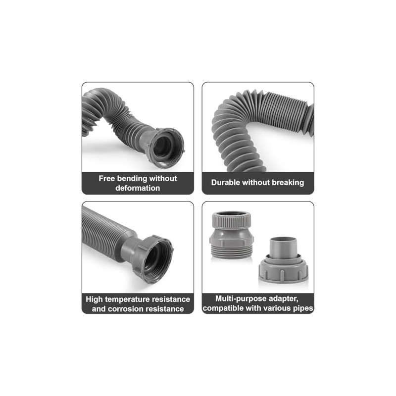 1 1/2" Flexible Drain Hose, Extendable Flexible Sink Drain Hose
