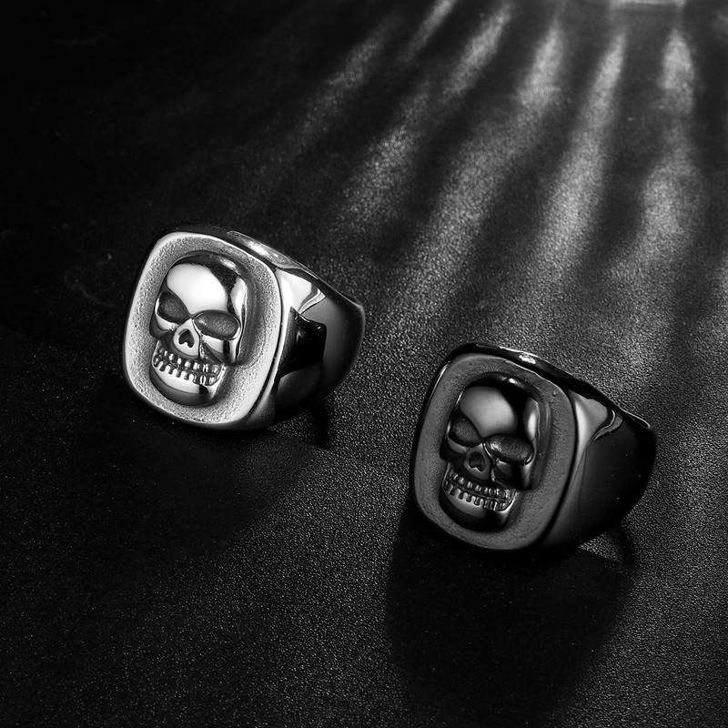 Skull Signet Ring for Men Stainless Steel Gothic Punk Statement
