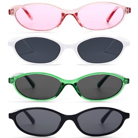 FSMILING Retro Oval Cat Eye Sunglasses Womens Vintage Small Thin 90s Trendy Y2K Glasses Womens Sunglasses Multipack
