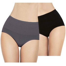 BetterU - 2er Pack Shapewear Flacher Bauch Slips - Hohe Taille Schlankheitshose Galbant - Slips Schlankheitshöschen - Unsichtbar Nahtlos - Damen - Mittlerer fester Halt - Grau Schwarz 38 / S, Grau +