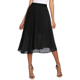 Urban CoCo Women's A Line Elastic Wasit Chiffon Midi Skirt Flare Pleated Skirts with Pockets (Black, S)
