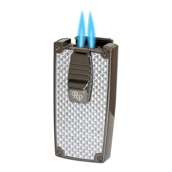 Rocky Patel Lighter Nero Double Torch Flat Flame Gunmetal and Silver Carbon