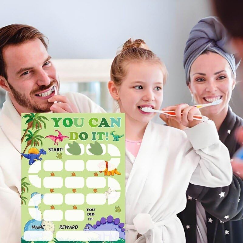 Dinosaur Reward Chart Cards with Stickers-Reusable Behavior Incentive Chart Card