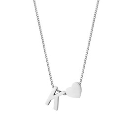 JewelryWe Jewellery, Women's Necklace with Letter Initial and Heart, Alphabet A-Z, Stainless Steel Pendant with Chain for Women and Girls, Silver Look