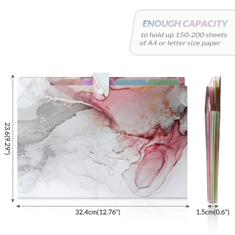 SKYDUE A4 Folder with Compartments, Document Folder A4 with Labels,