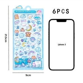 Cute Stickers,6PCS Puffy Stickers with Dog,Kitten,Rabbit,Bear,Bird,Dinosaur