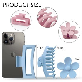 Large Hair Claw Clips 12 Pack, Flower Hair Clips for Thin Hair, Big Square Matte Strong hold for Thick Hair, 3 Styles Hair Clips for Women Thick Hair 4 Colors