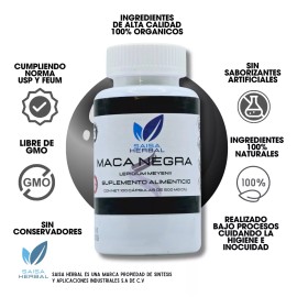 SAISA HERBAL Maca Negra Orgánica 100% Pura Con 100 Cápsulas.