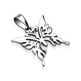 Bungsa Butterfly Pendant for Necklaces Stainless Steel Silver for Men and Women (Necklace Pendant Charm Beads Surgical Steel Jewellery), Stainless Steel