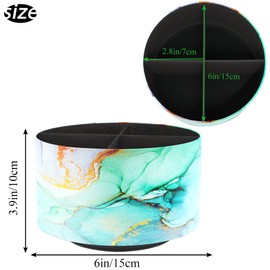 Jasenna Round Leather Art Supply Organizer,Remote Control Holder,360 Degree Rotating,Multi-Functional Pencil Holder,4 Compartments Desktop Stationary Organizer(1-Splash Ink)