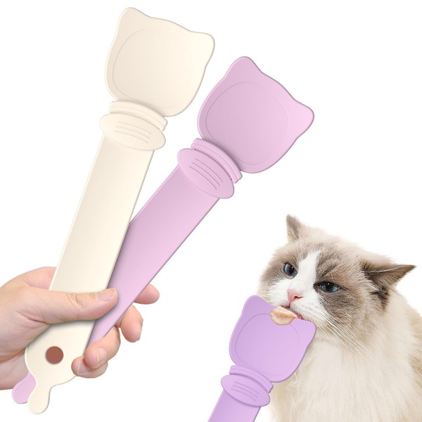 2Pcs Cat Strip Feeder Spoon, Cat Treat Spoon Squeeze for