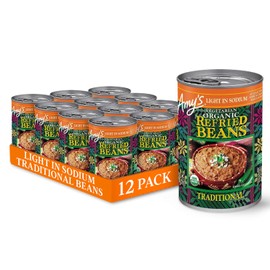 Amy's Organic Refried Beans Canned, Traditional Beans Light in Sodium, Vegan Gluten Free and Vegetarian, 15.4 Oz (12 Pack)