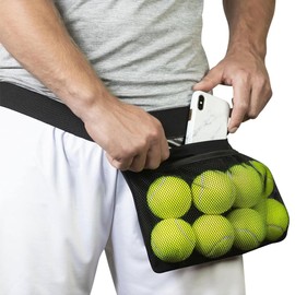 Fokoo Soporte de Banda para Pelotas de Tenis, Soporte Ajustable para la Cintura de Pelotas, Bolsa de Malla para la Cadera, Ostiene Fácilmente 8 Tenis, Doble Capa Puede Almacenar Celular, Auriculares