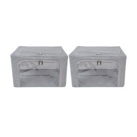 Periea Oxford Cloth Steel Frame Storage Boxes - Under-Bed or in Closet - Pack of 2 Small Organizers (Grey Hemp)
