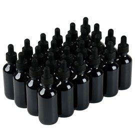 BILLIONSTARS 24 Pack 2oz Glass Boston Round Bottle with Graduated Calibrated Glass Pipettes - UV Black - Tincture Bottles for Essential Oils, Liquids - Leakproof Travel Bottles