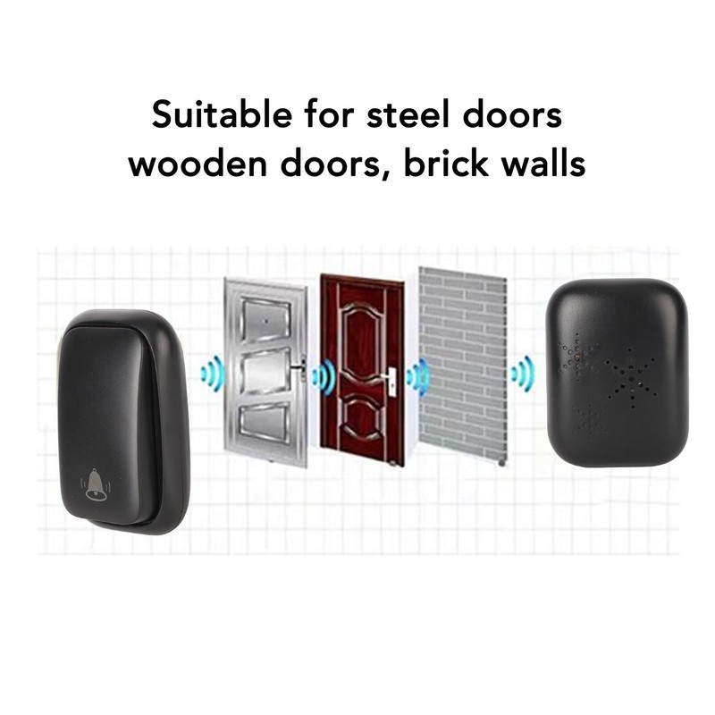 Black Self Powered Wireless Doorbell No Wiring Punching Outdoor Welcome