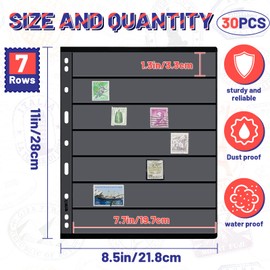 30 Pieces Stamp Pages Collector Stamp Album Page Stamp Pages for Stamp Album Binder with Standard 9 Hole Binder Sleeves for Stamp Collectors (7 Rows)