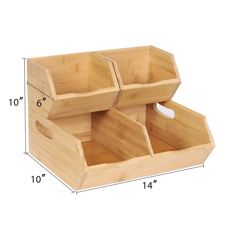 LByng Bamboo Stackable Pantry Storage Bins,Wooden Stackable Baskets,Potato and Onion