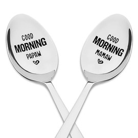 Good Morning Papaw Mamaw Spoons for Dad Mom Mothers Day Gifts for Mama Dad Fathers Day Gift for Father Papa Mother Father Anniversary Birthday Gifts for Mommy Daddy Valentines Day Gifts for Women Men