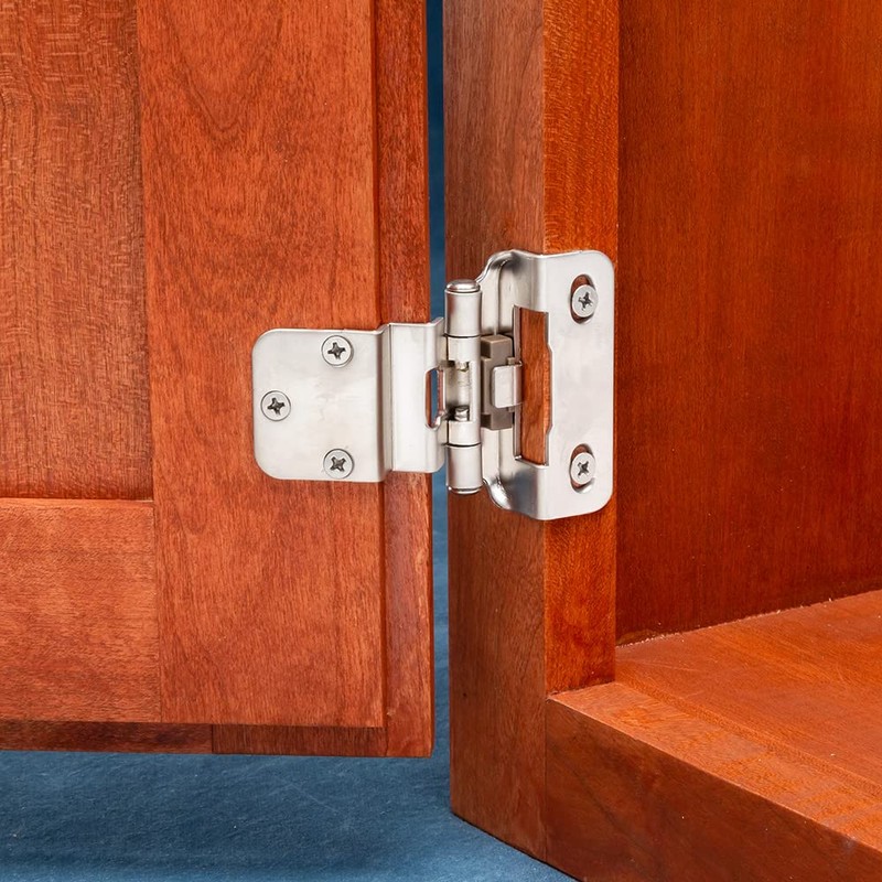 3/8" Inset Partial Wrap Hinges - Satin Nickel - Pair