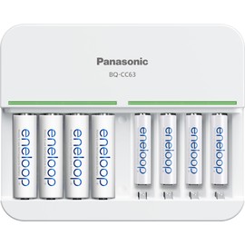 Eneloop Panasonic K-KJ63MCC44A Advanced 8-Position Rechargeable Battery 5-Hour Quick Charger with 8 LED Charge Indicator Lights with 4AA and 4AAA Batteries