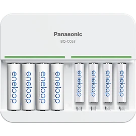 Eneloop Panasonic K-KJ63MCC44A Advanced 8-Position Rechargeable Battery 5-Hour Quick Charger with 8 LED Charge Indicator Lights with 4AA and 4AAA Batteries