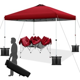 WEIZE 10x10 pop up Canopy Tent, One-Button Push Setup, Adjustable Height pop up Gazebo, Instant Portable Shelter, 4 Weight Bags, Sun Shade for Events & Camping, Silver Coated Top,Red