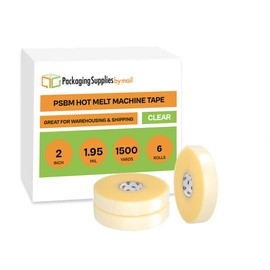 PSBM Hotmelt Machine Length Packing Tape, 2 Inch x 1500 Yards, 6 Rolls, 1.95 Mil, Clear Packaging Tape for Shipping Sealing Boxes