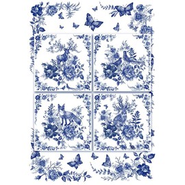 Rice Paper for Decoupage A4 Birds, Butterflies, Dragonfly, Animals (Blue Forest Animals - 2 Sheets)