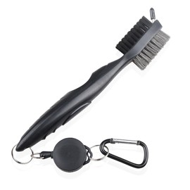 LeTradeJP Golf Brush, Black 3 in 1 Golf Cleaning Brush, Golf Club Cleaning Brush with Extending Reel and Carabiner Clip, Double Sided Portable for Cleaning, Convenient, Lightweight, Multi-Purpose
