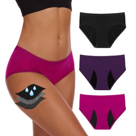 YESWEL Period Underwear For Women, Leak-Proof Hipster, Brief, Heavy Flow, 3 Pack (Medium, Multicolor02)