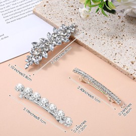 4 Pcs Rhinestone Bridal Hair Clip Pearl Hair Clips Pearls Wedding Pins Crystal Clips Vintage Bridal Wedding Pins And Accessories Fancy Flower Barrettes For Brides Bridesmaids Flower Girls