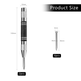 GIONAR 8PCS Automatic Centre Punch, Center Positioning Punch, 2 PCS Spring Loaded Centre Punch with 6 PCS Replacement Tips, Centre Punches for Break The Window and Drill The Hole in The Center