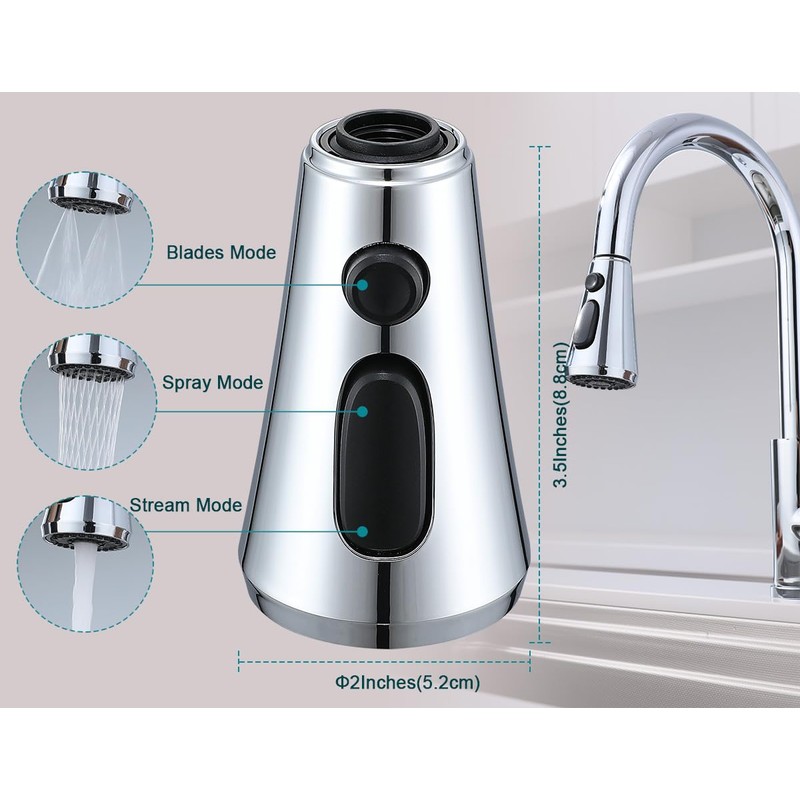 Universal Kitchen Faucet Head Replacement Pull Down 3 Function Spray