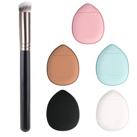 6pieces a set Concealer Brush with Finger Puff, Mini Makeup Puff, Suitable for Eye Cream & Concealer, Covers Blemishes, Imperfections, and Dark Circles, Beauty Makeup Tools Brush Sets